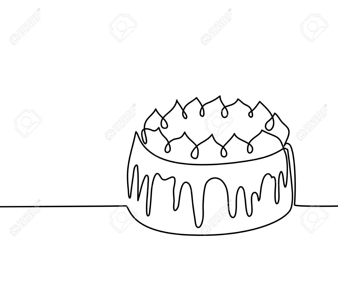 Continuous line drawing of big cake. Vector illustration black.. -   12 cake Illustration line ideas