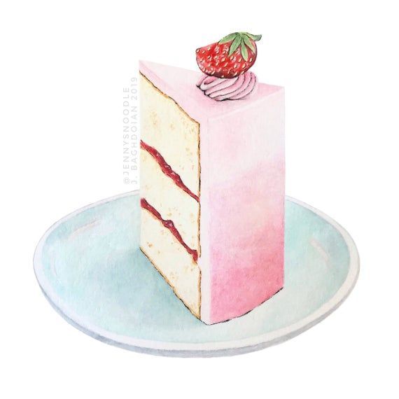 Strawberry Layer Cake Original Watercolor Painting - Pink Pastry Illustration - Custom Wedding Cake Painting from Photo - Bakery Food Art -   12 cake Illustration line ideas