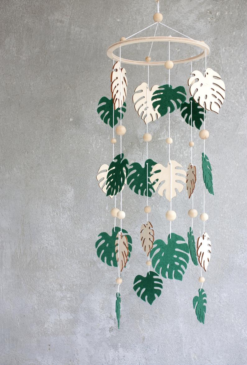 Monstera Wooden Baby Mobile, Jungle Mobiles for Nursery -   13 jungle planting Room ideas