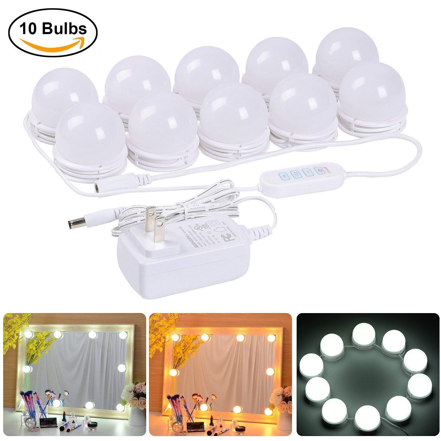 Coolmade Hollywood Style LED Vanity Mirror Lights Kit with 10 Dimmable Light Bulbs, 2 Color Lighting Modes Lighting Fixture Strip for Makeup Vanity Table Set in Dressing Room (Mirror Not Include) - Walmart.com -   14 makeup Light table ideas