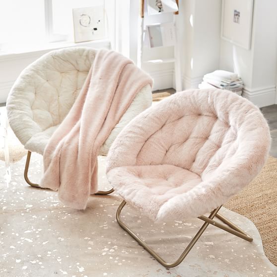 Iced Faux-Fur Blush with Gold Base Hang-A-Round Chair -   14 room decor Pastel reading corners ideas