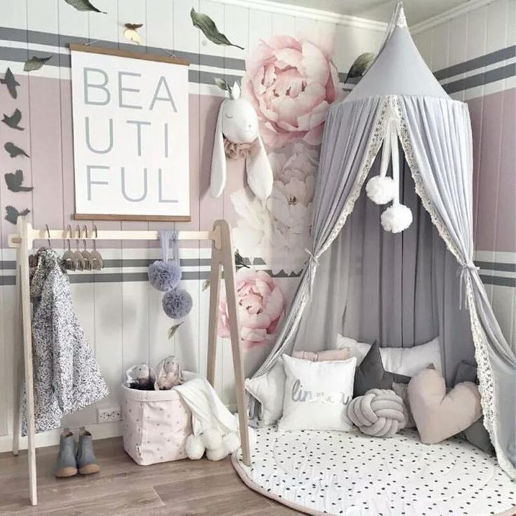 Simple Nordic Style Chiffon Laciness Children's Bed Mosquito Net Home Textile For Baby princess room -   14 room decor Pastel reading corners ideas