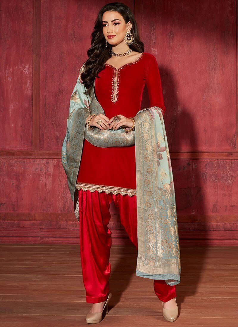 Red Velvet Punjabi Suit with Brocade Dupatta -   16 dress Indian punjabi ideas