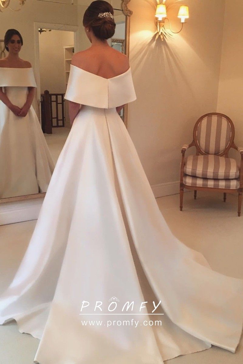 Elegant Plain Satin Off-shoulder Wedding Ball Gown -   16 wedding Elegant neckline ideas