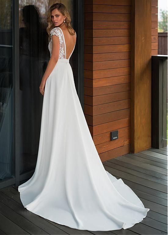 [158.80] Elegant Tulle & Organza Satin V-neck Neckline A-line Wedding Dresses With Lace Appliques & Belt  - bridesfamily.co -   16 wedding Elegant neckline ideas