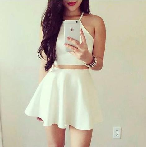 White Two Pieces Short Homecoming,Simple Homecoming Dresses,CheapDress,Formal Dress,2156 -   17 dress Skirt short ideas