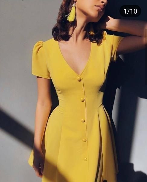 yellow party dress cap sleeve evening dress v neck prom dress button design homecoming dress -   17 dress Skirt short ideas