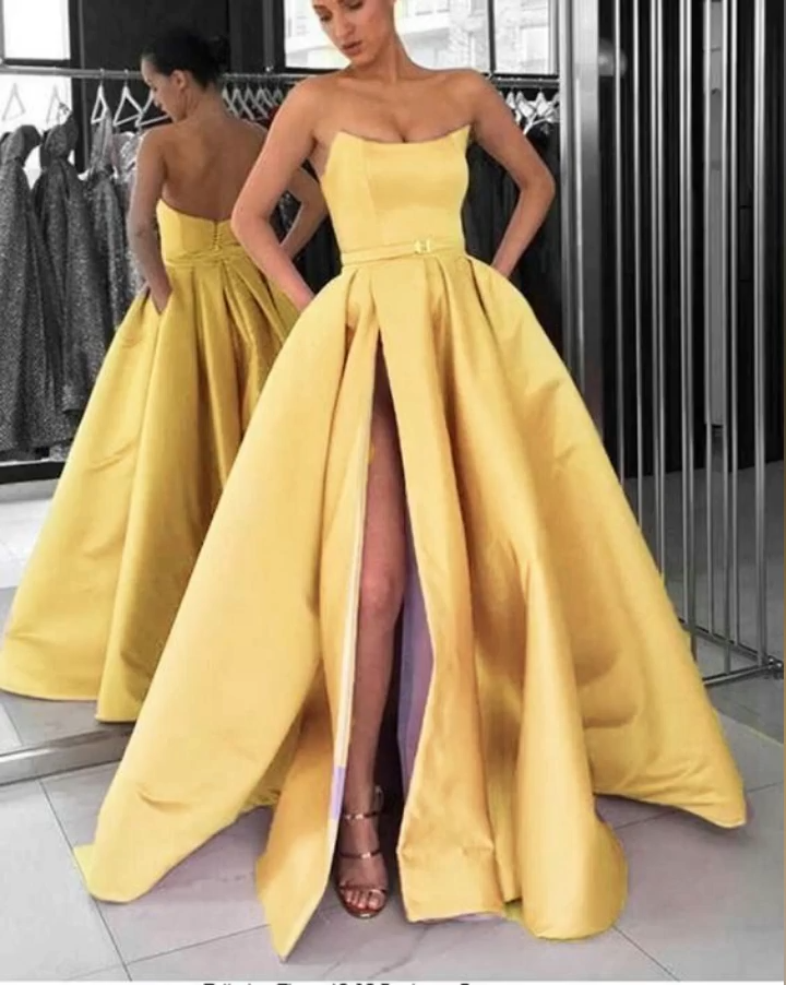satin long prom dress slit evening dress cg7357 -   18 dress Cortos amarillo ideas