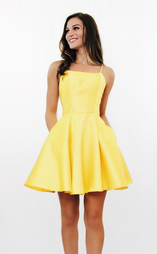 Spaghetti Straps Cute Yellow Homecoming Dresses,Graduation Dress from SheDress -   18 dress Cortos amarillo ideas