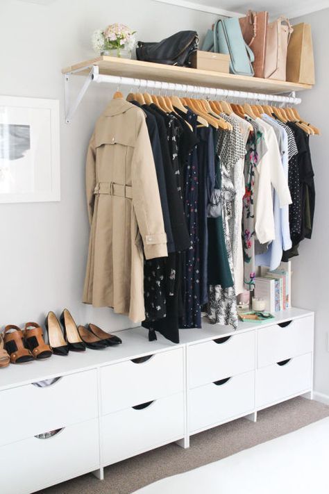 14 Ingenious Storage Tricks For A Small Bedroom With No Closets -   11 dress Room organization ideas