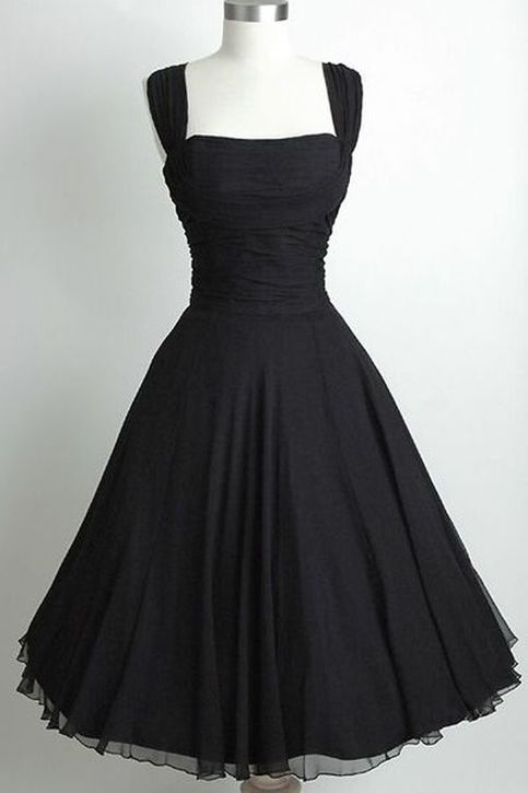 Vintage Square A-line Chiffon Ruched Side-Zipper Short Black Homecoming Dress CR 1440 -   15 dress For Teens black ideas