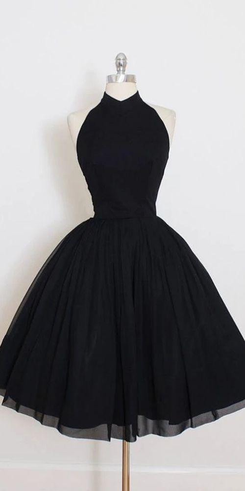 A Line Open Back Black Halter Homecoming Dress, Short Prom Dress CR 642 -   15 dress For Teens black ideas