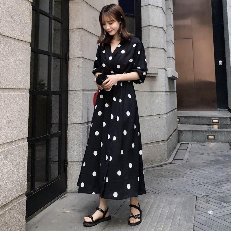 Plus 2020 AYUSNUE Size Summer Dress Korean Polka Dot Dress Elegant Beach Casual Long Dresses 4xl Party Vestidos De Verano KJ2020 -   16 dress Korean polka dots ideas