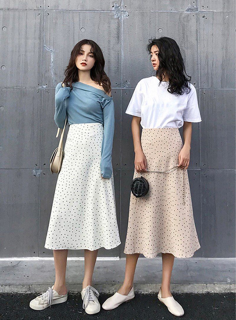 US $17.19 |2019 Fashion Women Polka Dot Elegant skirt Korean Style A Line Casual skirt Empire Slim High Waist Long skirt|Skirts| |  - AliExpress -   16 dress Korean polka dots ideas