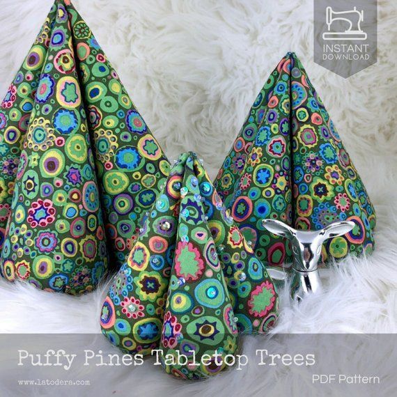 Puffy Pines Tabletop Trees Pattern, Fabric Christmas Decoration, Christmas Pincushion, DIY Holiday Decoration,  Kaffe Fassett Fabric -   16 fabric crafts Christmas link ideas