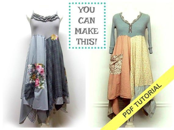 Dress Pattern - Sewing Tutorial - Boho Dress Pattern - Sewing Class - Funky Clothing -Upcycled Clothing - Hippie Dress Pattern - DIY Pattern -   17 DIY Clothes Boho summer ideas