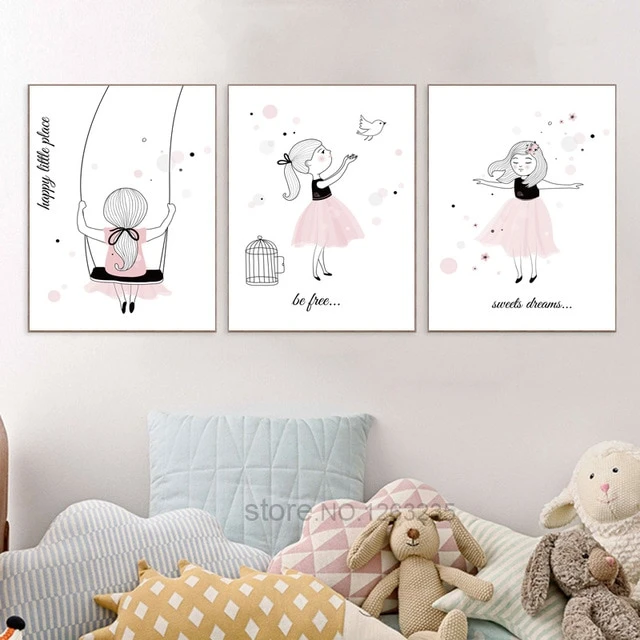 Pink Baby Girl Room Decor Nordic Poster Cartoon Pictures For Children Room Posters -   17 room decor Art little girls ideas