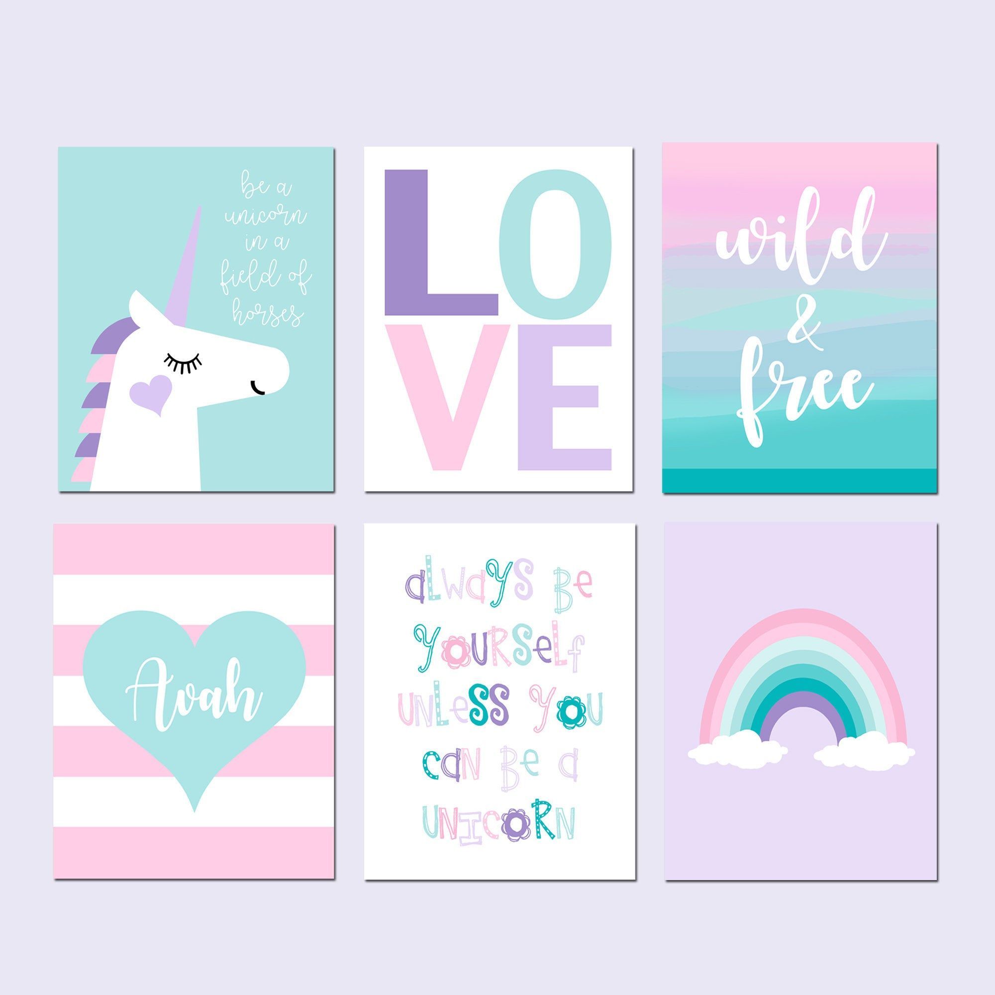 Unicorn Room Decor Unicorn Bedroom Decor Girl, Unicorn Rainbow Decor, Unicorn Wall Art Girly, Set of 6 UNICORN CANVAS ART Six Unicorn Prints -   17 room decor Art little girls ideas