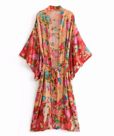TEELYNN rayon boho Wrapped dress red floral print summer dresses V-neck kimono sleeve beach wear chic long women dresses -   17 wrap dress 2018 ideas