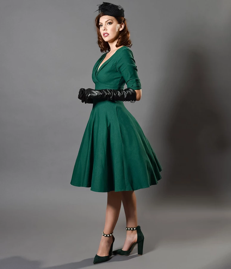 Unique Vintage 1950s Emerald Green Delores Swing Dress with Sleeves -   23 vintage dress Fashion ideas