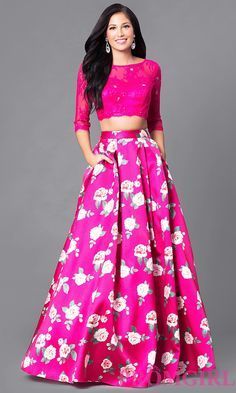 Two-Piece Sleeved Print Prom Dress with Pockets -   11 dress Indian two pieces ideas