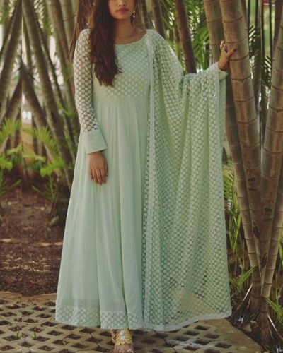 Shop Georgette green star dress with dupatta - Set of two | The Secret Label -   11 dress Indian two pieces ideas