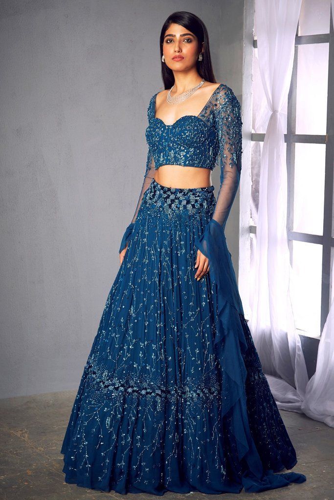 Dark blue embroidered lehenga -   11 dress Indian two pieces ideas