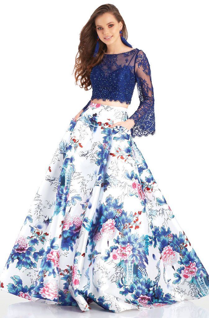 Clarisse Couture - 4977 Two-Piece Lace and Floral Print Evening Dress -   11 dress Indian two pieces ideas