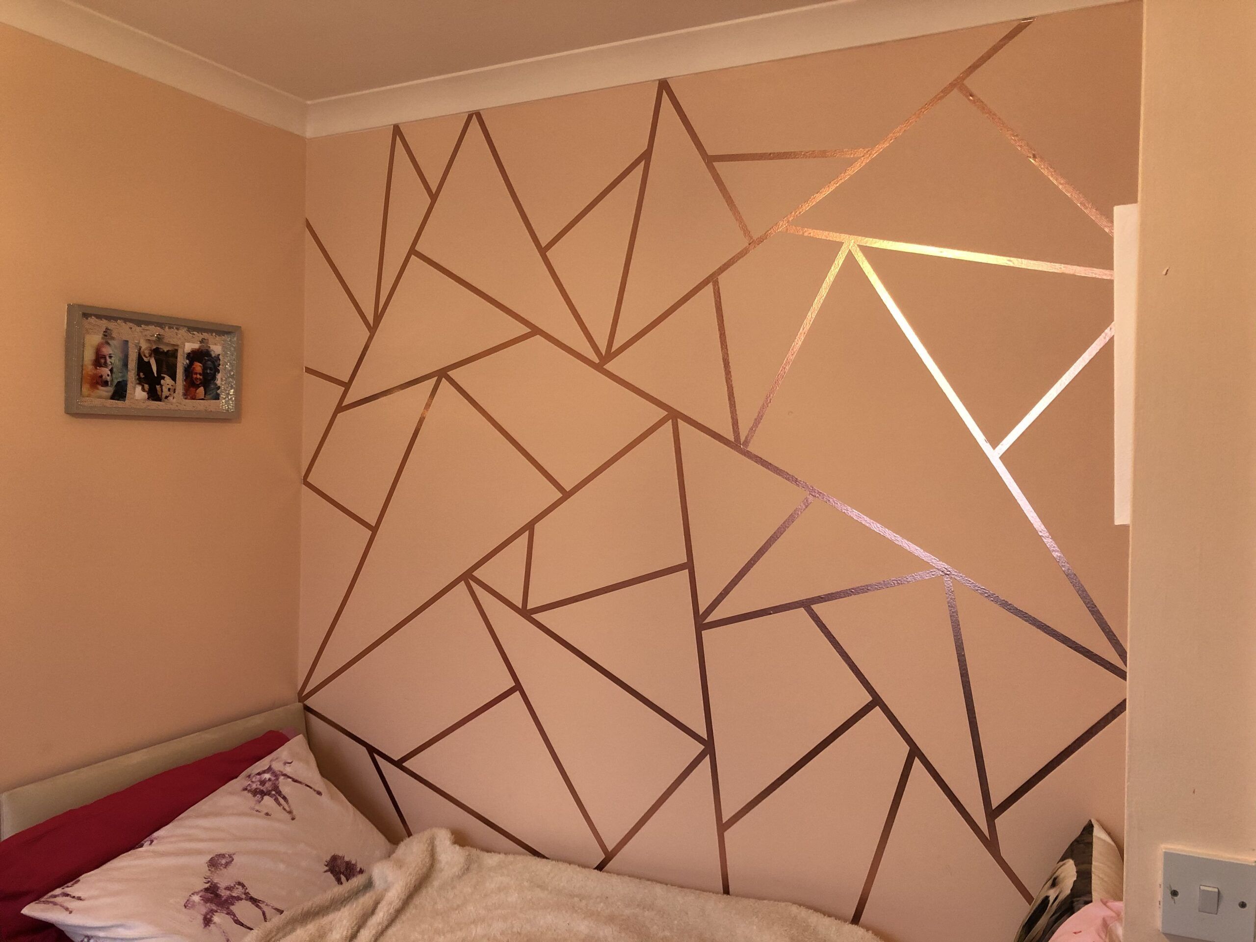 Rose gold washi Tape geometric wall design -   13 room decor Gold washi tape ideas
