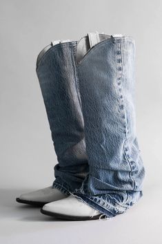 Mid Cowboy Boot w/ Denim Sleeve - Blue/ White -   14 DIY Clothes Denim shoes ideas