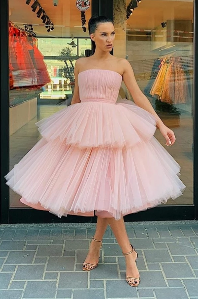 pink ball gown prom dresses short tea length tulle strapless elegant prom gowns vestido de graduacion 2020 -   14 dress Ball tulle ideas