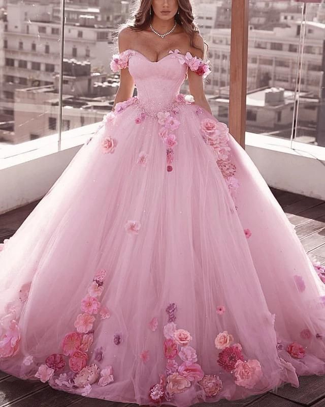 Off Shoulder Soft Tulle Floral Wedding Dresses Ball Gowns 2020 -   14 dress Ball tulle ideas