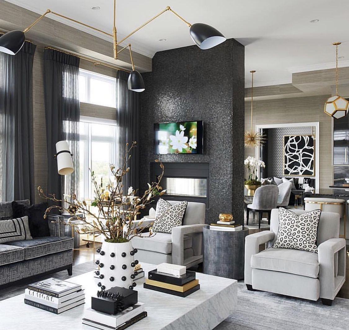 Elegant Monochromatic grey living room decor with gold and grey accents -   14 home accessories Grey interior design ideas