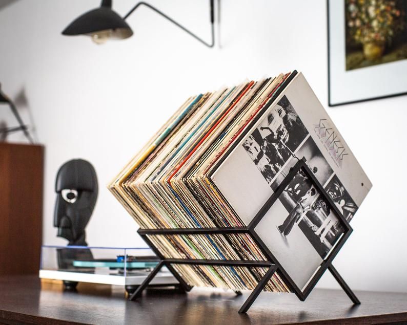 LP storage // Records stand // Display for vinyls // Listen now stack // LP Album stand Black edition // Free shipping -   14 room decor For Men storage solutions ideas