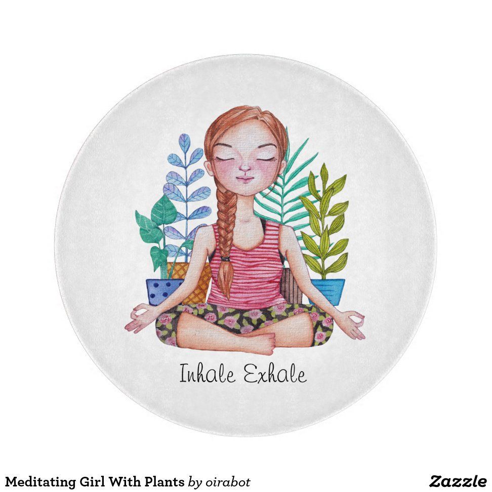 Meditating Girl With Plants Cutting Board | Zazzle.com -   15 planting Art girl ideas