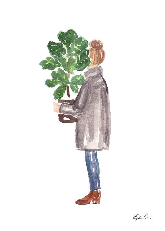 Fiddle Leaf Fig Illustration - Plant mom gift, houseplant, plant watercolor, botanical illustration, fashion illustration, plant lover gift -   15 planting Art girl ideas