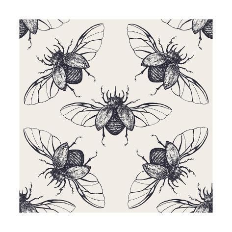 'Beetles Seamless Pattern. Vintage Hand Drawn Insects with Spreaded Wings.' Art Print - Anna Macabre | Art.com -   15 planting Drawing vintage ideas