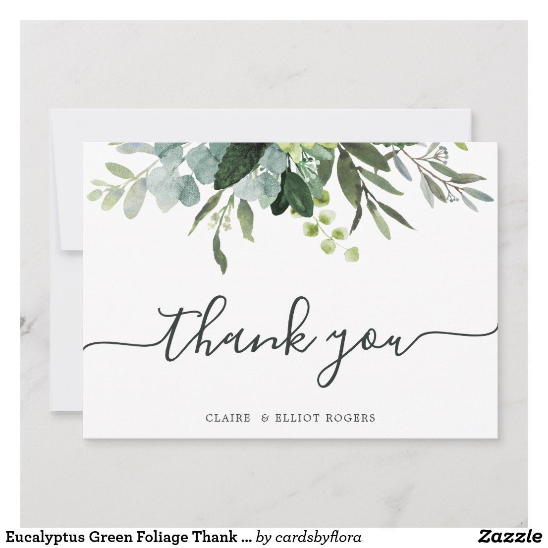 Eucalyptus Green Foliage Thank You Card | Zazzle.com -   15 wedding Card watercolor ideas