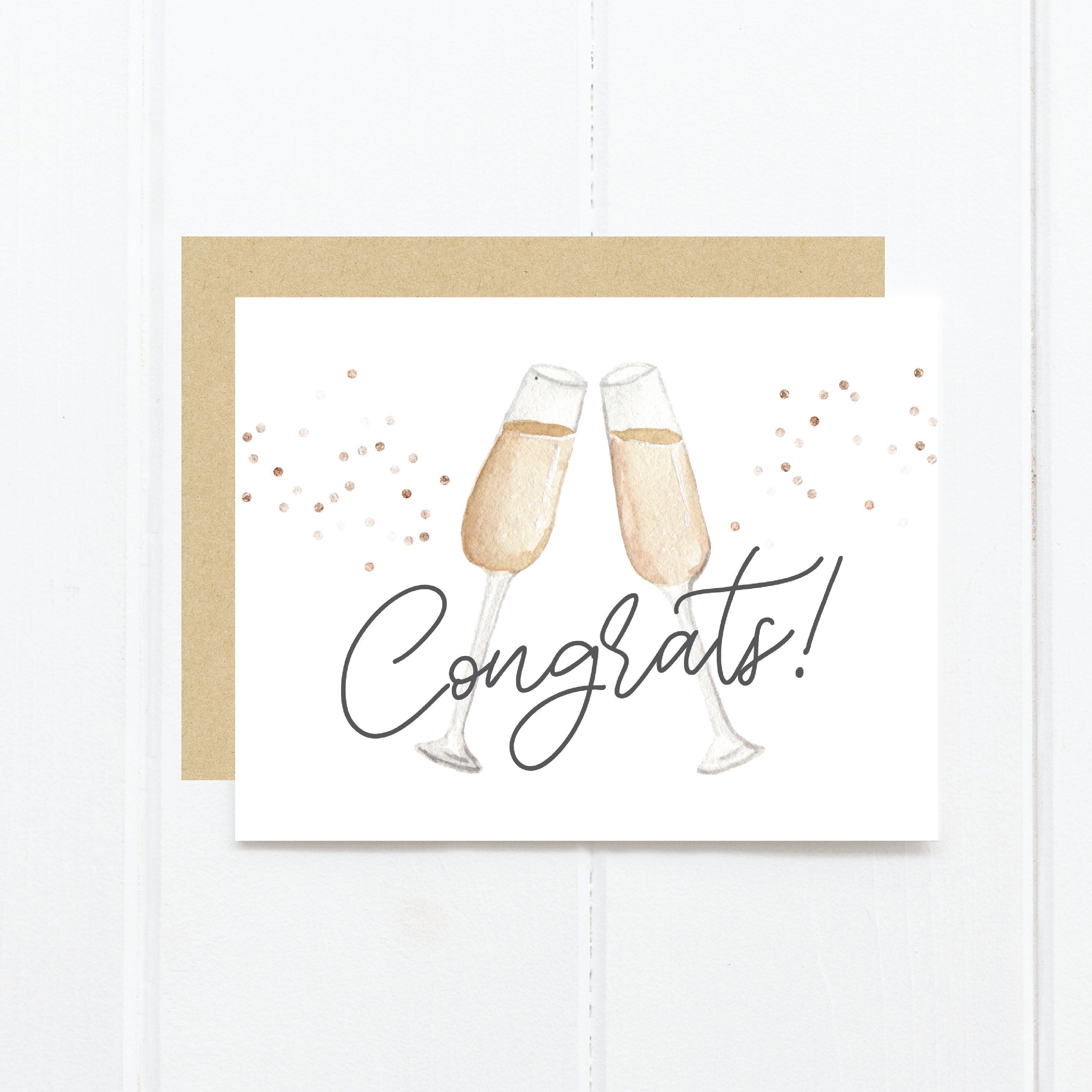 Congratulations Greeting Card | Congrats Newlyweds | Wedding Greeting Card | Watercolor | Champagne | Confetti -   15 wedding Card watercolor ideas