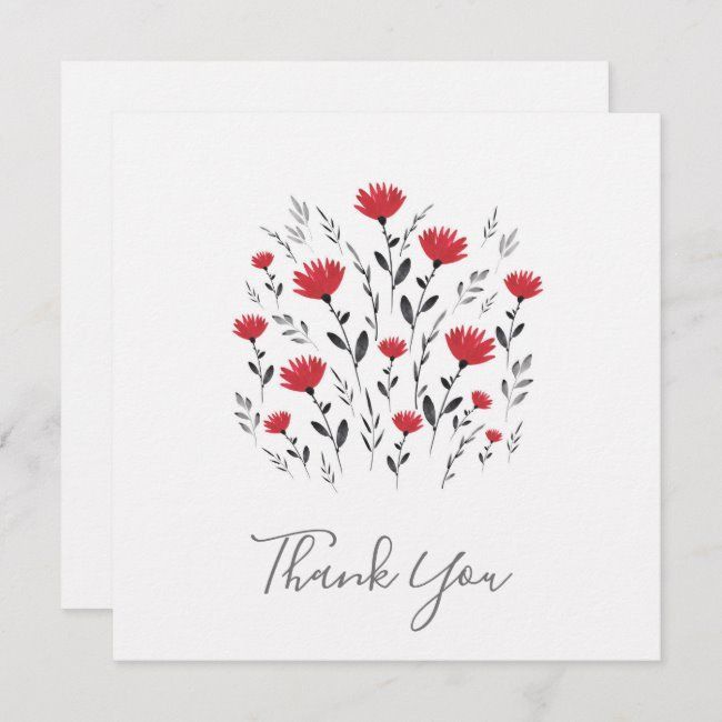 Modern Red Watercolor Floral Motif Thank You Card | Zazzle.com -   15 wedding Card watercolor ideas