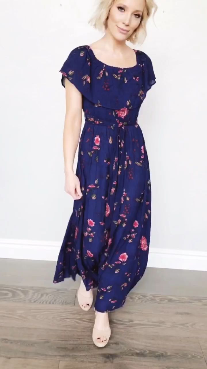Marion Navy Floral Maxi Dress -   16 dress Designs ruffles ideas
