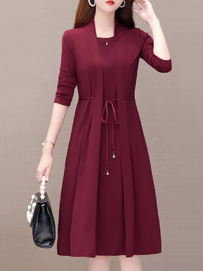 Women' A Line Dress Fashion Patchwork Two Layer Street Style Solid Color Tunic Dress Long Sleeve ... -   16 dress Designs ruffles ideas