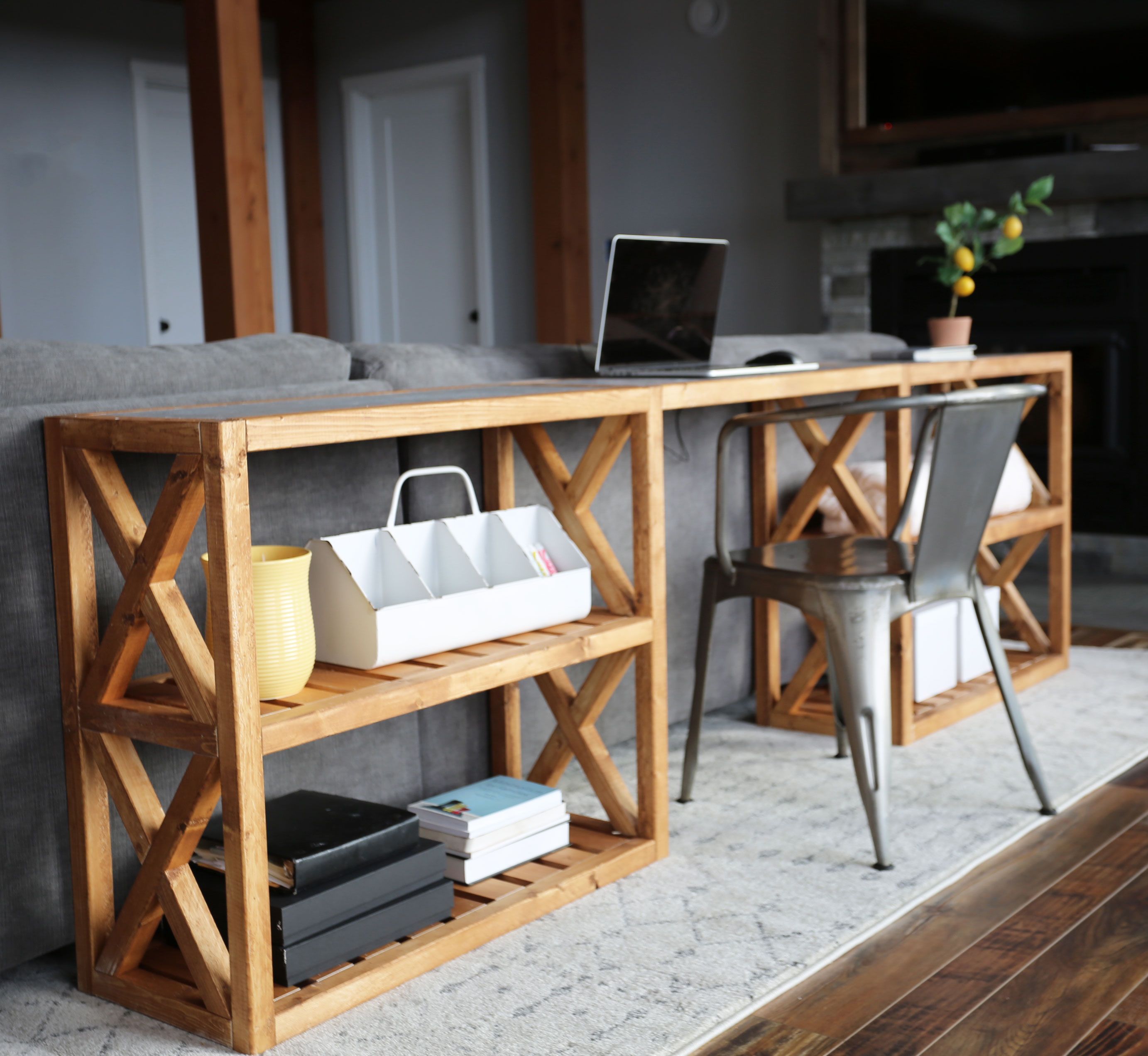 $20 Modern Farmhouse Console Table - Inspired by Pottery Barn Grove Console Table -   17 diy projects Apartment furniture ideas