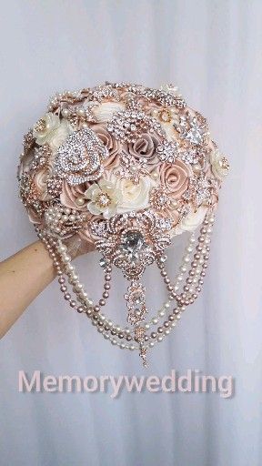 Cascading BROOCH BOUQUET. Champagne, Ivory, beige, cream broach boquet. Pearl Jeweled crystal flower -   17 indian wedding Ceremony ideas