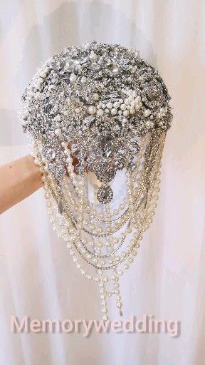 Silver pearl cascading brooch bouquet. Wedding bridal teardrop jeweled bouquet -   17 indian wedding Ceremony ideas