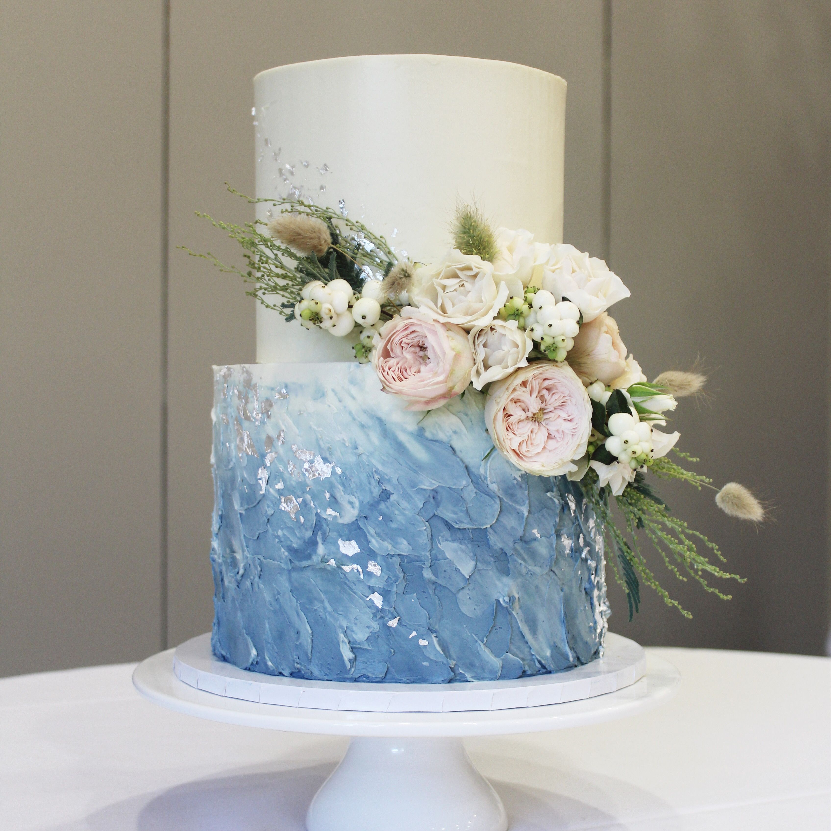Powder blue and white buttercream wedding cake with silver foil -   17 wedding Cakes blue ideas
