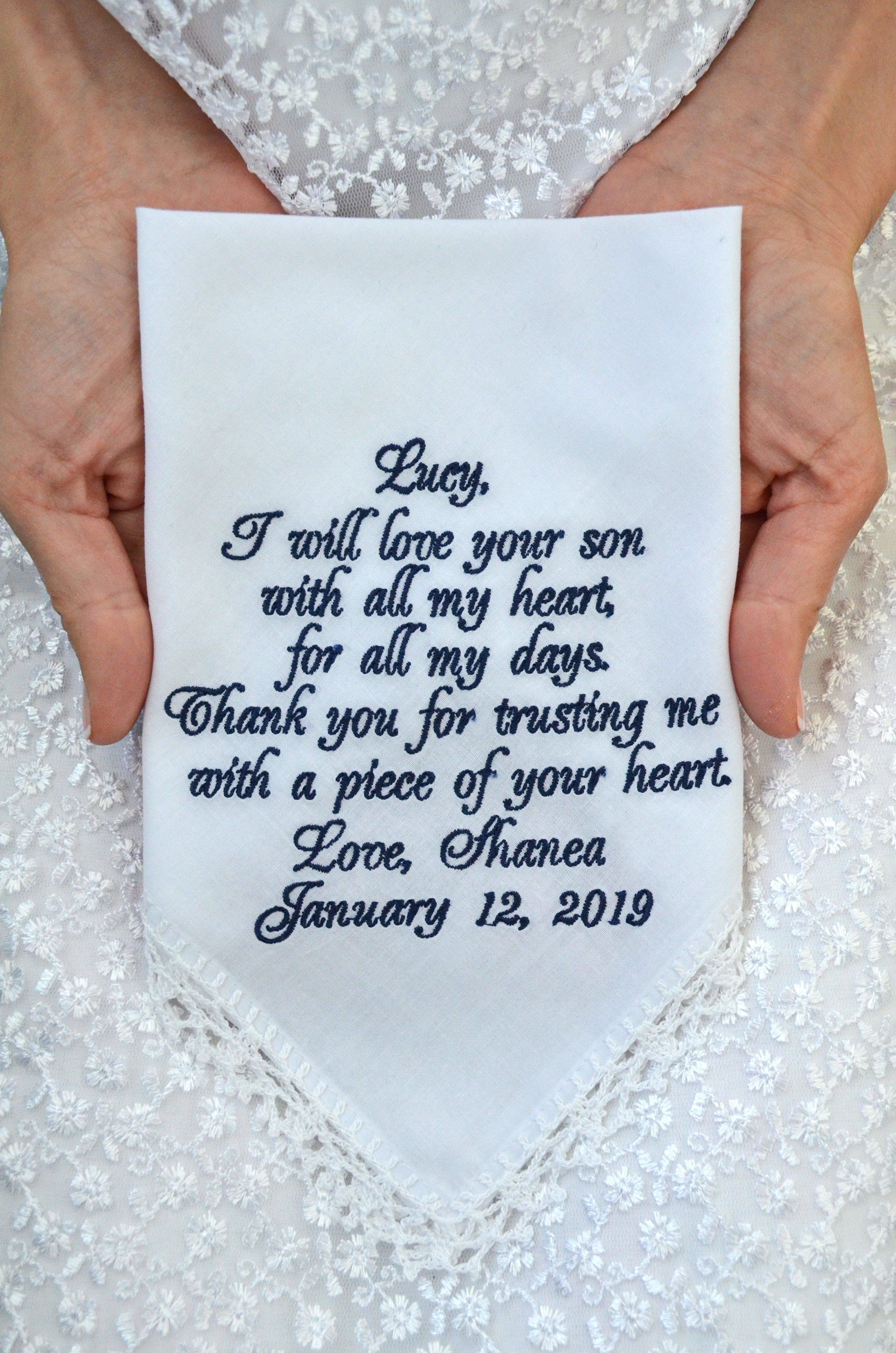 Mother of the groom gift Future mother in law gift Wedding gift Wedding handkerchief embroidered Personalized hankerchief llemio -   17 wedding Gifts wrapping ideas