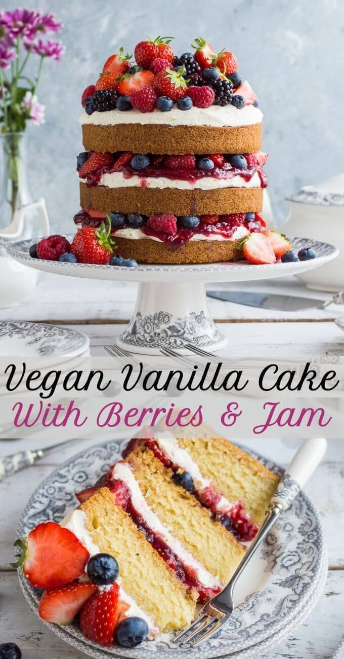 Vegan Vanilla Cake With Berries and Jam - Domestic Gothess -   18 birthday cake Vegan ideas