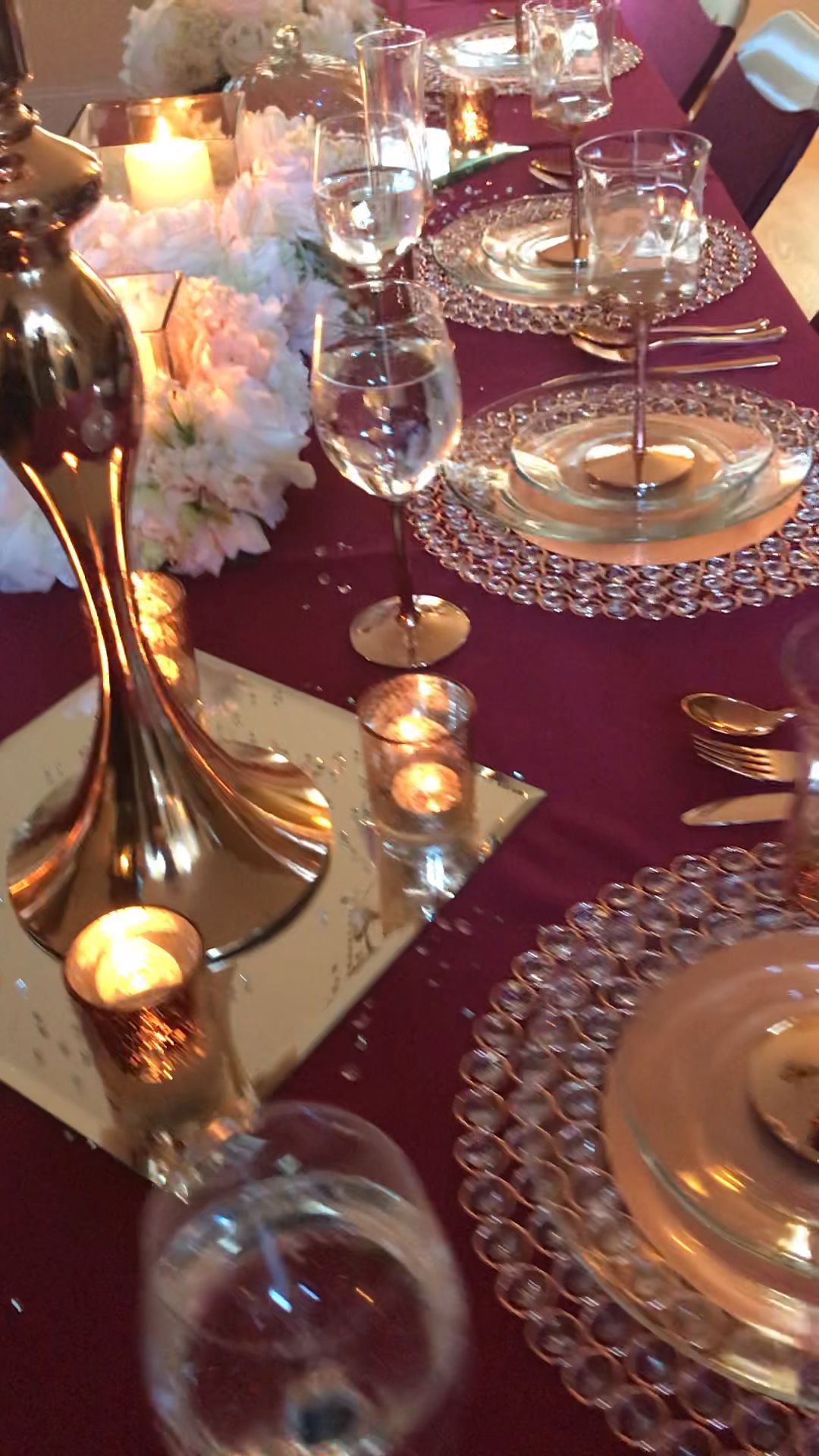 Burgundy and Rose Gold Head Tablescape Video -   18 wedding Burgundy and gold ideas