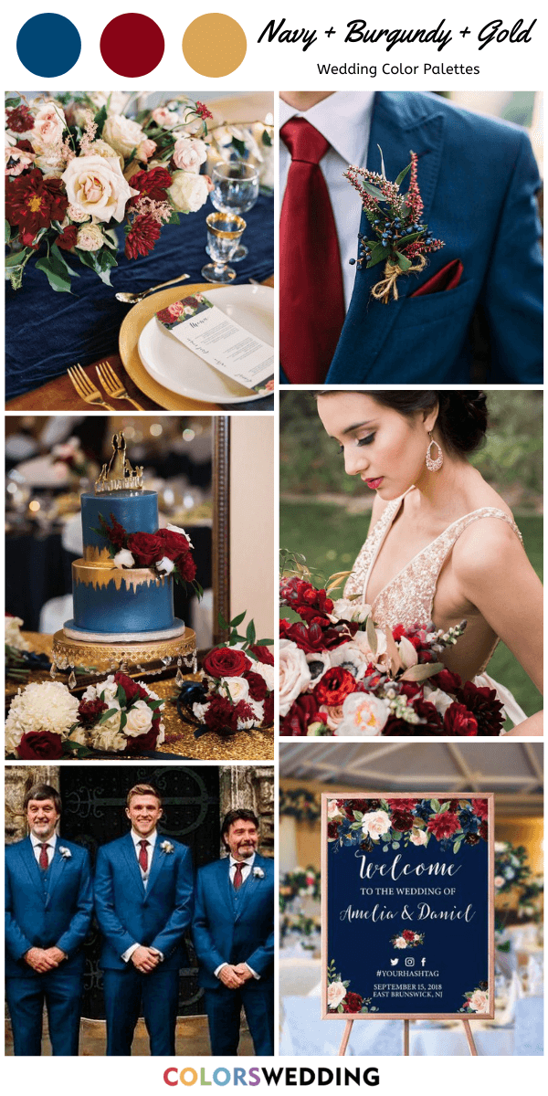 Top 7 Navy Blue and Gold Wedding Color Combos -   18 wedding Burgundy and gold ideas